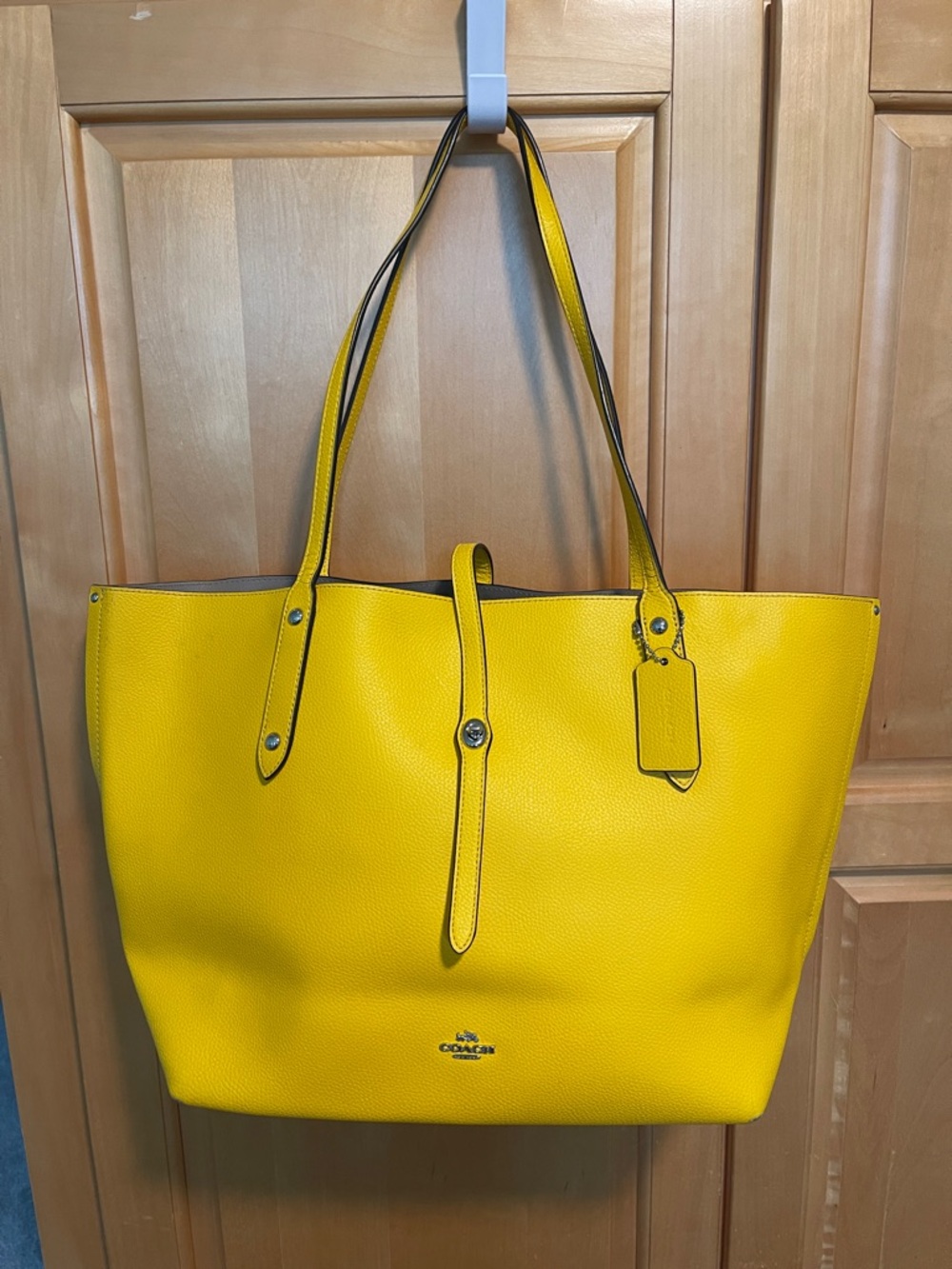 Coach Bright Yellow Leather Market Tote with Leather Tag